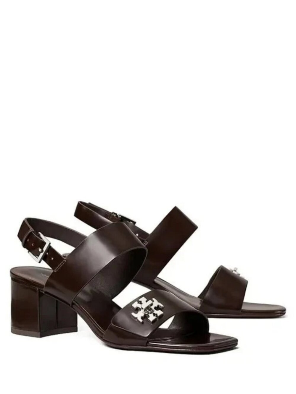 Tory Burch Turnlock Heeled Slingback Sandals Women's Cocoa Classic Open Toe
